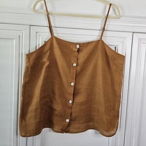 OLD NAVY MUSTARD BUTTON DOWN SPLIT HEM TANK TOP, SIZE L